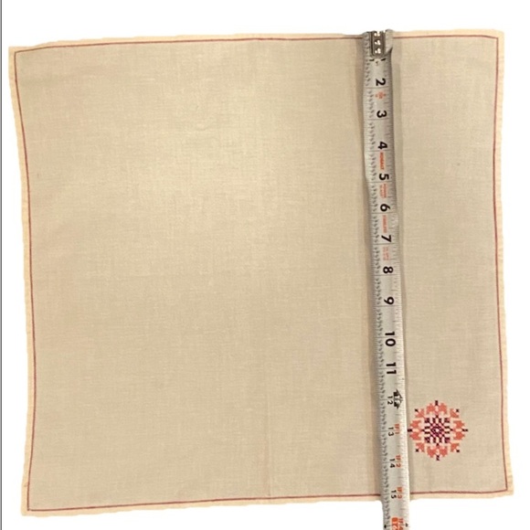 2 Vintage Cloth Hand Embroidered Napkins Floral And Pink Red Border Trim Cotton - Picture 5 of 12